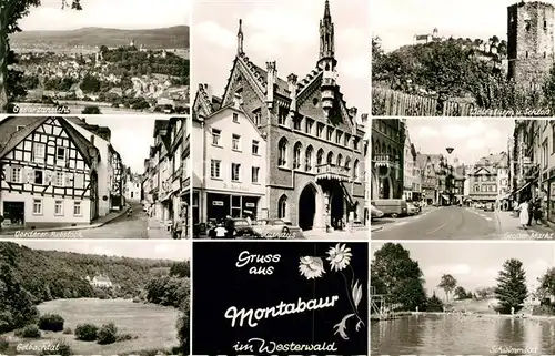 AK / Ansichtskarte Montabaur Westerwald Rathaus Schwimmbad Grosser Markt Wolfsturm  Kat. Montabaur