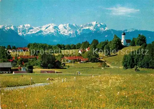 AK / Ansichtskarte Holzhausen Starnberger See Ortsansicht mit Kirche Wettersteingebirge mit Zugspitze Kat. Muensing