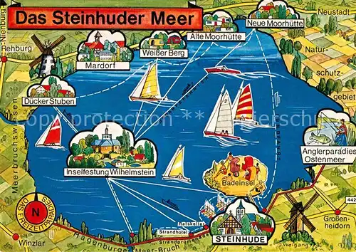 AK / Ansichtskarte Steinhuder Meer Rund um den Binnensee Inselfestung Wilhelmstein Landkarte Kat. Wunstorf