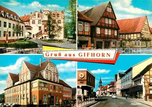 AK / Ansichtskarte Gifhorn Schloss Hauptstrasse Fachwerkhaeuser Gaststaette Hotel Kat. Gifhorn