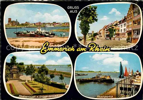 AK / Ansichtskarte Emmerich Rhein Bootsanleger Rheinanlagen Kriegerdenkmal Promenade Kat. Emmerich am Rhein