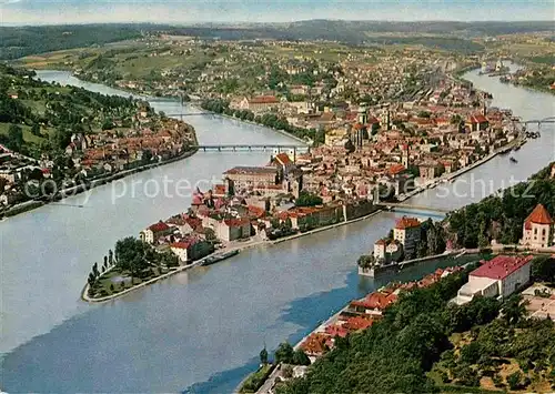 AK / Ansichtskarte Passau Fliegeraufnahme Dreifluesse  und Nibelungenstadt Kat. Passau