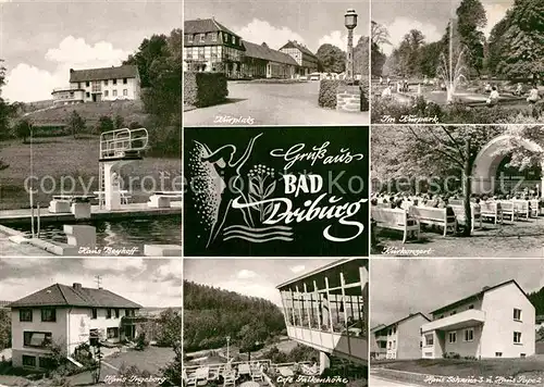 AK / Ansichtskarte Bad Driburg Haus Beykoff Kurplatz Kurpark Kurkonzert Haus Ingeborg Cafe Falkenhoehe  Kat. Bad Driburg