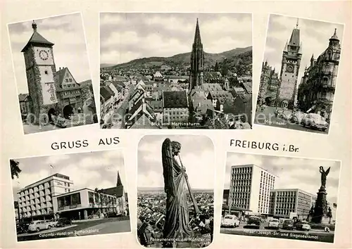 AK / Ansichtskarte Freiburg Breisgau Schwabentor Muenster Martinstor Colombi Hotel Posaunenengel Kaiser Joseph Str Siegesdenkmal Kat. Freiburg im Breisgau