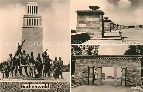 AK / Ansichtskarte Buchenwald Weimar Mahn  und Gedenkstaette Strasse der Nationen Turm Gruppenplastik Kat. Weimar