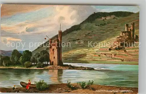 AK / Ansichtskarte Bingen Rhein Maeuseturm Ruine Ehrenfels Kuenstlerkarte Kat. Bingen am Rhein