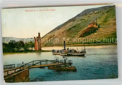 AK / Ansichtskarte Bingen Rhein Maeuseturm Ruine Ehrenfels Dampfer  Kat. Bingen am Rhein