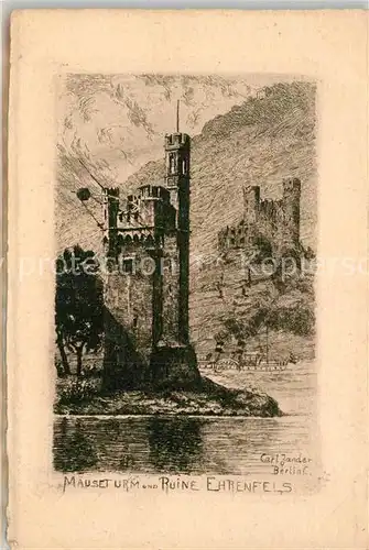 AK / Ansichtskarte Bingen Rhein Maeuseturm Ruine Ehrenfels Kuenstlerkarte Carl Jander  Kat. Bingen am Rhein