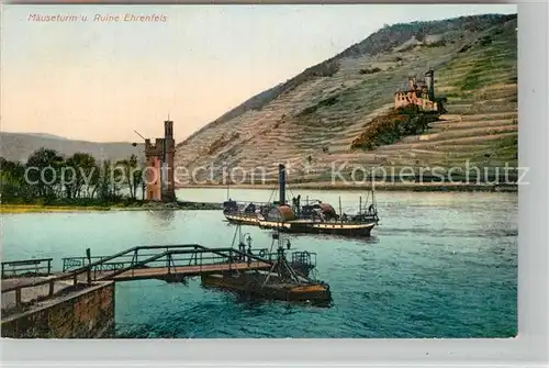 AK / Ansichtskarte Bingen Rhein Maeuseturm Ruine Ehrenfels Dampfer  Kat. Bingen am Rhein