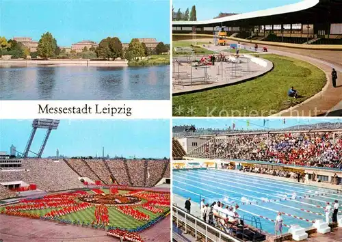 AK / Ansichtskarte Leipzig Elsterbecken der Deutschen Hochschule fuer Koerperkultur Alfed Rosch Kampfbahn Zentralstation Schwimmstadion Kat. Leipzig