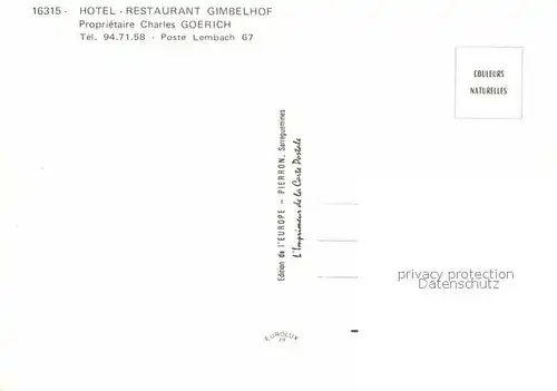 AK / Ansichtskarte Lembach Bas Rhin Elsass Hotel Restaurant Gimbelhof  Kat. Lembach