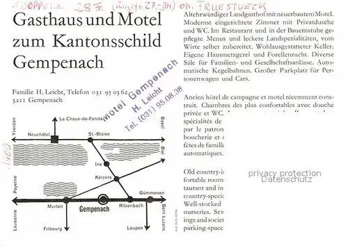 AK / Ansichtskarte Gempenach Gasthaus Motel zum Kantonsschild Kat. Gempenach