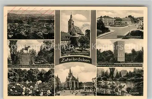 AK / Ansichtskarte Zweibruecken Gefallenen Denkmal Alexanderkirche Herzogsplatz Rosengarten Kat. Zweibruecken