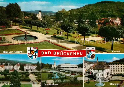 AK / Ansichtskarte Bad Brueckenau Blick vom Fuerstenhof Kurpark Stadtmitte Kurmittelhaus Kurhotel Kat. Bad Brueckenau