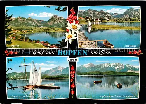 AK / Ansichtskarte Hopfen See Gesamtansicht mit Alpenpanorama Segeln Hopfensee Tiroler Hochgebirge Kat. Fuessen