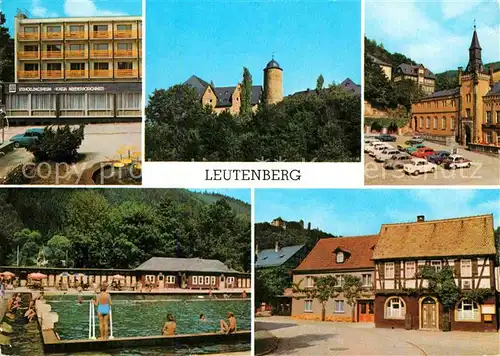 AK / Ansichtskarte Leutenberg Thueringen Friedensburg Rathaus Schwimmbad Hauptstrasse Kat. Leutenberg