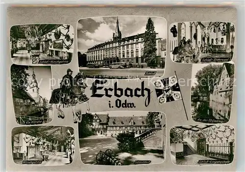 AK / Ansichtskarte Erbach Odenwald Schloss Rittersaal Hirschgalerie Evangelische Kirche Schlosshof  Kat. Erbach