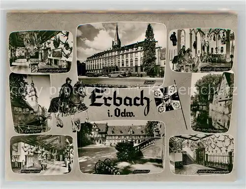 AK / Ansichtskarte Erbach Odenwald Schloss Hirschgalerie Rittersaal Eingangshalle Evangelische Kirche  Kat. Erbach