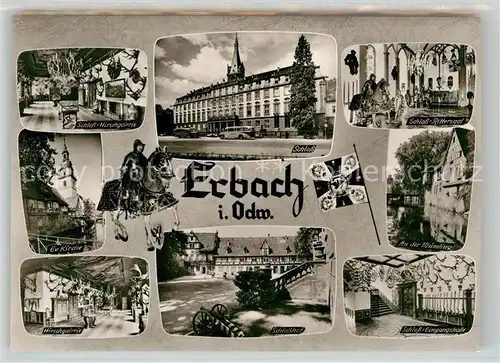 AK / Ansichtskarte Erbach Odenwald Schloss Hirschgalerie Rittersaal Eingangshalle Schlosshof Evangelische Kirche Kat. Erbach