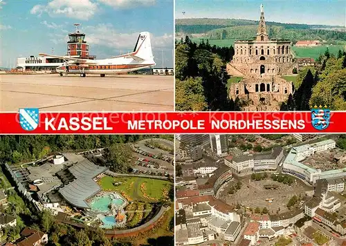 AK / Ansichtskarte Kassel Flughafen Kassel Calden Herkules Kurhessentherme Koenigsplatz Fliegeraufnahme Kat. Kassel