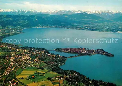 AK / Ansichtskarte Lindau Bodensee Fliegeraufnahme Alpen Panorama Kat. Lindau (Bodensee)