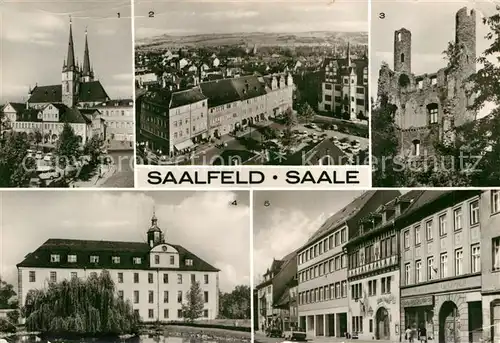 AK / Ansichtskarte Saalfeld Saale Marktplatz Blankenburger Strasse Burgruine Hohe Schwarm  Kat. Saalfeld