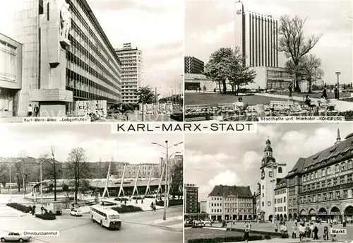 AK / Ansichtskarte Karl Marx Stadt Karl Marx Allee Lobgedichte Omnibusbahnhof Markt Interhotel Kongress Kat. Chemnitz