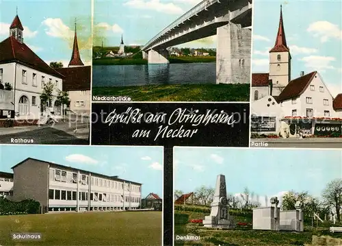 AK / Ansichtskarte Obrigheim Baden Rathaus Schulhaus Denkmal Neckarbruecke Partie Kat. Obrigheim