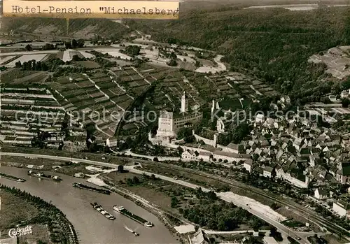 AK / Ansichtskarte Gundelsheim Neckar Fliegeraufnahme mit Hotel Pension Michaelsberg