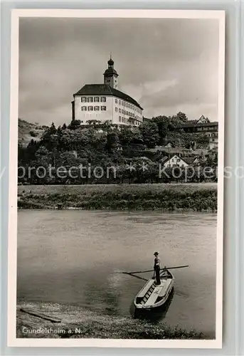 AK / Ansichtskarte Gundelsheim Neckar Schloss Horneck mit Neckarfischer