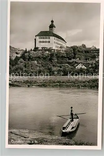 AK / Ansichtskarte Gundelsheim Neckar Schloss Horneck Fischer auf dem Neckar