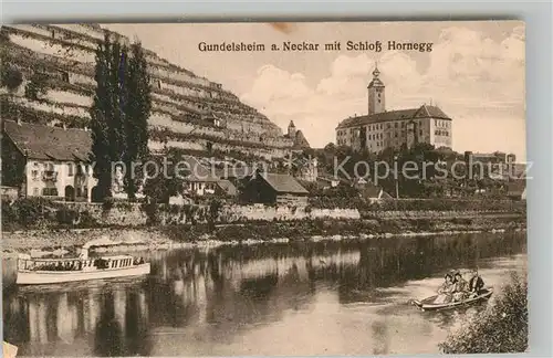 AK / Ansichtskarte Gundelsheim Neckar Schloss Horneck Neckardampfer Ruderboot