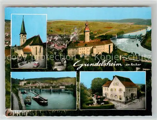 AK / Ansichtskarte Gundelsheim Neckar Burg Kirche Schleuse Kraftwerk Hotel Wuerttemberger Hof