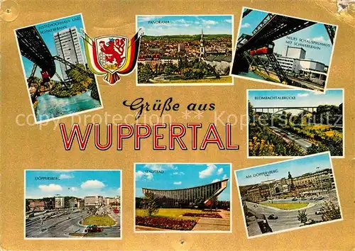 AK / Ansichtskarte Wuppertal Justizhochhaus Schwebebahn Schauspielhaus Blombachtalbruecke Doeppersberg Stadtbad Kat. Wuppertal