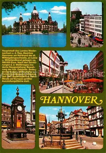AK / Ansichtskarte Hannover Rathaus Innenstadt Fussgaengerone Brunnen Uhr Kat. Hannover