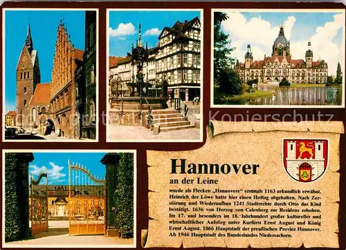 AK / Ansichtskarte Hannover Kirche Brunnen Fachwerkhaeuser Rathaus Schloss Geschichte Wappen Kat. Hannover