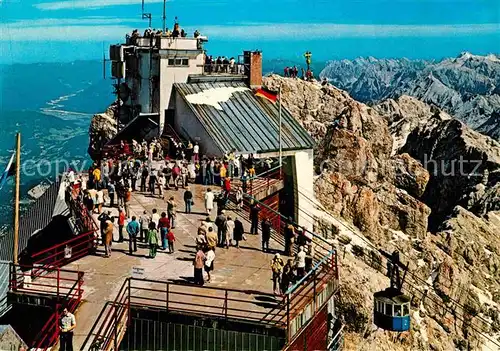 AK / Ansichtskarte Zugspitze Gipfelstationen Aussichtsterrasse Aussichtsturm Gipfelkreuz Wettersteingebirge Karwendelgebirge Kat. Garmisch Partenkirchen