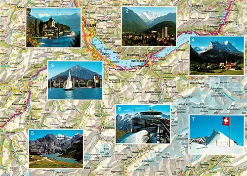 AK / Ansichtskarte Berner Oberland Landkarte Oberhofen Thunersee Interlaken Alpen Spiez Grindelwald Oeschinensee Observatorium Kat. Grindelwald