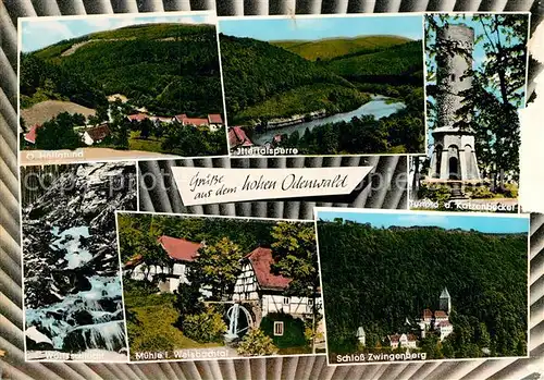 AK / Ansichtskarte Odenwald Oberer Hoellgrund Wolfsschlucht Katzenbuckenturm Schloss Zwingenberg