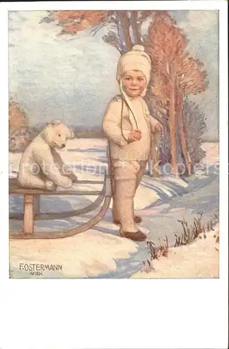 AK / Ansichtskarte Ostermann F. Nr. 528 3 Schlitten Teddybaer Kind Wintermode Kat. Kuenstlerkarte