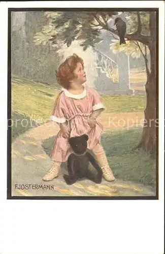 AK / Ansichtskarte Ostermann F. Nr. 527 4 Teddybaer Kind Baum Rabe  Kat. Kuenstlerkarte
