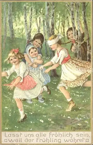 AK / Ansichtskarte Kuenstlerkarte F. Schenkel Nr. 854 Kinder Wald Fruehling Blinde Kuh Kat. Kuenstlerkarte