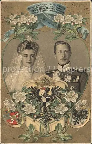 AK / Ansichtskarte Adel Preussen Vermaehlung Kronprinz Friedrich Wilhelm Herzogin Cecilie Litho Kat. Koenigshaeuser