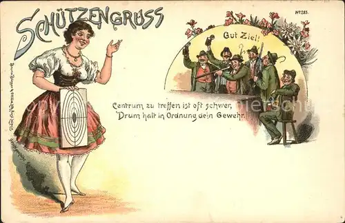 AK / Ansichtskarte Schuetzensport Frau Zielscheibe Spruch Litho Edelweiss Alpenrosen  Kat. Sportschuetzen