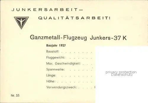 AK / Ansichtskarte Flugzeuge Zivil Ganzmetall Kabinen Flugzeug Junkers 37 K  Kat. Airplanes Avions