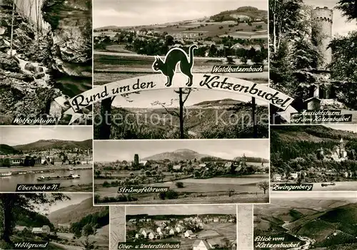 AK / Ansichtskarte Waldkatzenbach Aussichtsturm auf em Katzenbuckel Eberbach Hoellgrund Wolfsschlucht Zwingenberg Kat. Waldbrunn