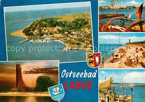 AK / Ansichtskarte Laboe Ostseebad Fliegeraufnahme Strand Ehrenmal Hafen Kat. Laboe