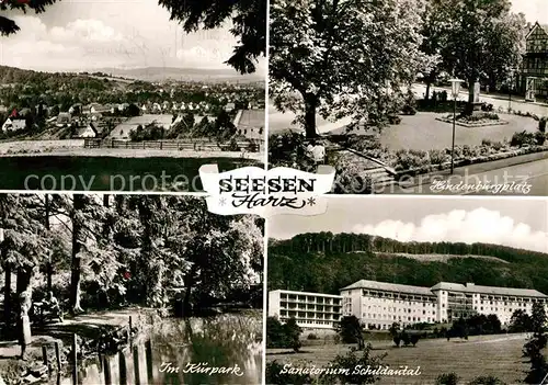 AK / Ansichtskarte Seesen Harz Panorama Hindenburgplatz Kurpark Sanatorium Schildautal Kat. Seesen