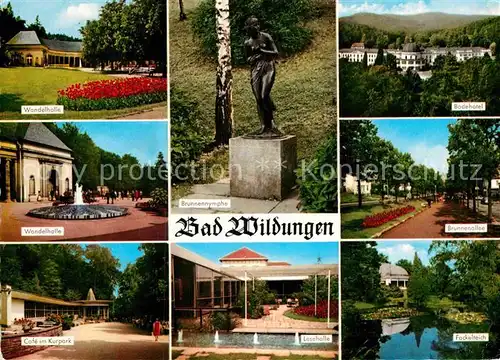 AK / Ansichtskarte Bad Wildungen Brunnennymphe Fackelteich Lesehalle Cafe  Kat. Bad Wildungen