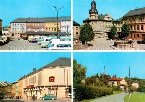 AK / Ansichtskarte Schleiz Neumarkt Rathaus Kaufhaus Magnet Bergkirche Stadt des Dreieck Rennens Kat. Schleiz